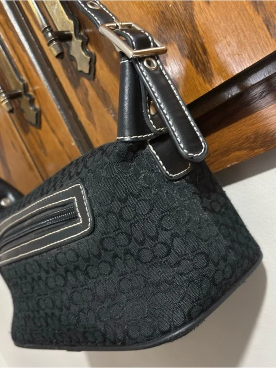 Black Canvas Mini Hobo Shoulder Bag Purse Silver Hardware Y2K Vintage - Picture 3 of 8